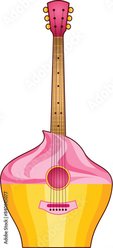 Vibrant and playful vector illustration of an acoustic guitar with a whimsical design