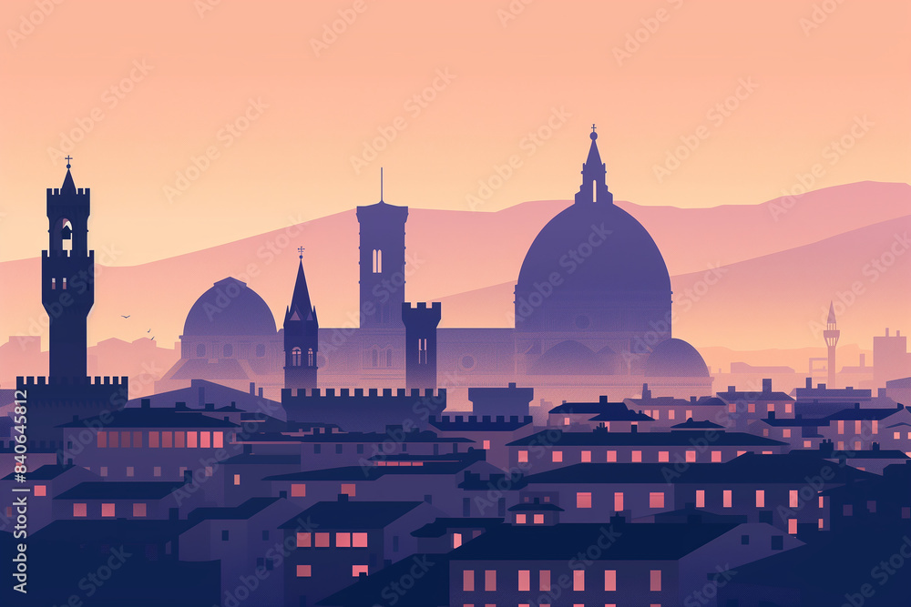 Fototapeta premium City Silhouette at Dusk, Florence Silhouette, Italy City, Sunset over the city