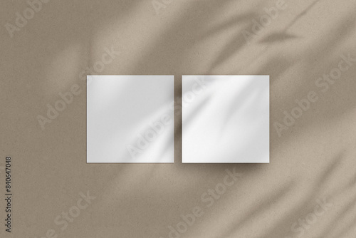Two white square paper cards mockup, flyer mockup, square paper sheets, invitation cards.