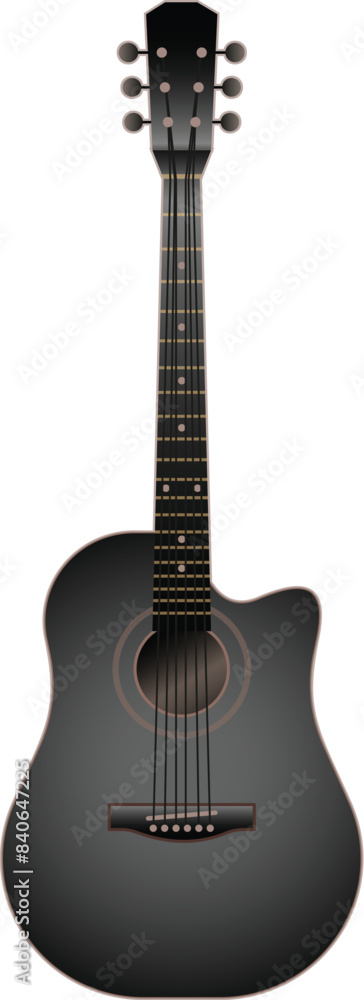 Obraz premium Sleek black acoustic guitar isolated on a pure white background, ideal for music themed designs