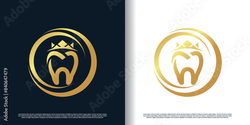 Dental king logo icon with modern crown concept design Premium Vector