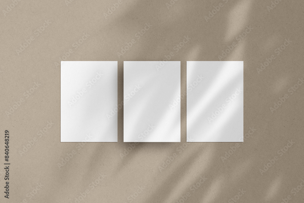 Three white vertical paper sheets mockup, A4/A5/A6 flyer mockup, paper, letter, invitation card. Three white vertical paper sheets mockup, A4/A5/A6 flyer mockup, paper, letter, invitation card.