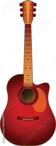 High detailed illustration of a red acoustic guitar isolated on a white background