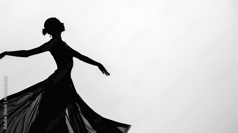Elegant Silhouette of Woman in Flowing Dress - Black and White Photography Elegant Silhouette of Woman in Flowing Dress - Black and White Photography