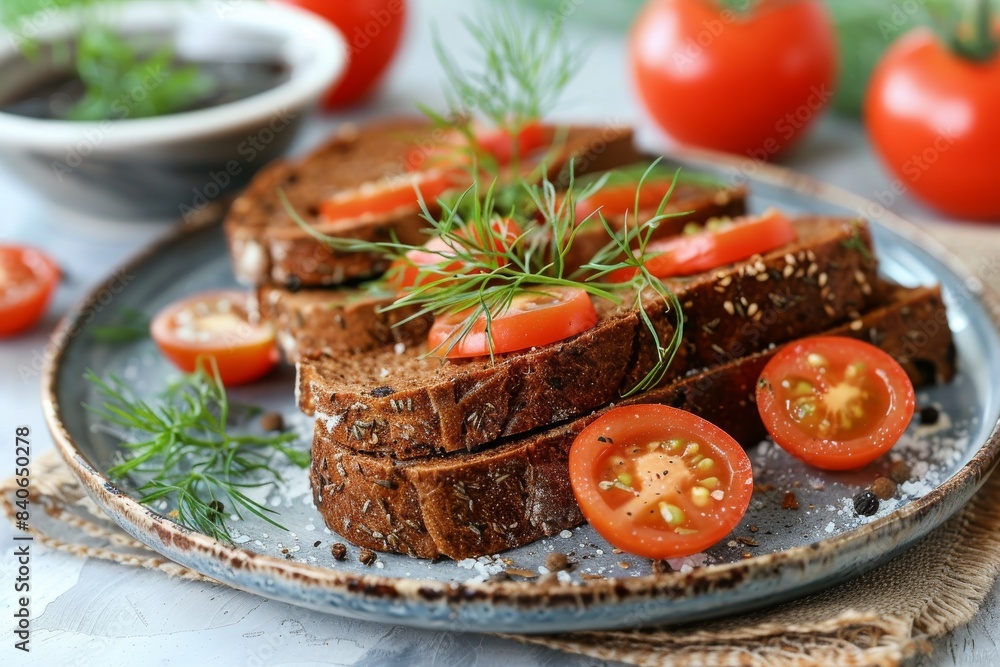 Rustic tomato and dill sandwich, fresh and vibrant, beautifully arranged, food photography Rustic tomato and dill sandwich, fresh and vibrant, beautifully arranged, food photography