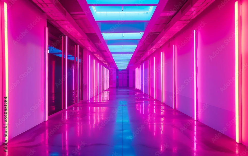 Illuminate an empty, high tech backdrop with neon hues and sleek lines Illuminate an empty, high tech backdrop with neon hues and sleek lines