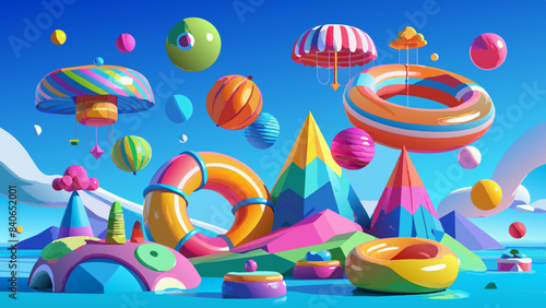 Vibrant Fantasy Landscape with Colorful Floating Islands and Whimsical Shapes
