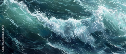 Ocean Waves, Realistic painting of crashing ocean waves, Coastal Energy ,Renaissance painting style