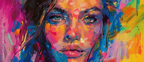 Colorful Portrait  Expressive painting of a woman with vibrant colors  Artistic Flair  Renaissance painting style