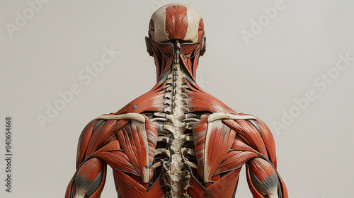 Detailed Human Back Anatomy Illustration showcasing Trapezius, Latissimus Dorsi, and Key Muscles photo