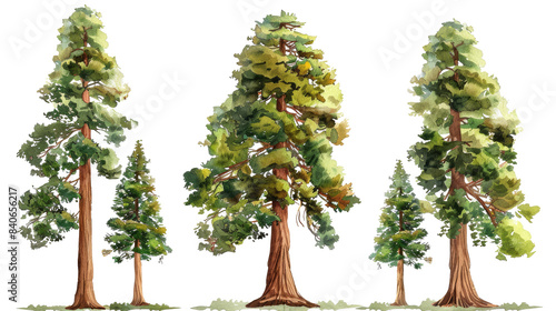 set of sequoia trees with isolated transparent background