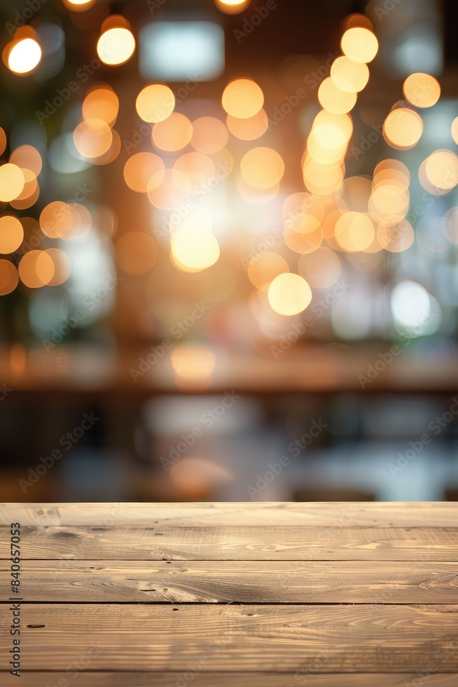 Rustic Wooden Table with Bokeh Lights, Cozy Warm Atmosphere, Blurred Background, Festive Illumination, Soft Focus Scene Rustic Wooden Table with Bokeh Lights, Cozy Warm Atmosphere, Blurred Background, Festive Illumination, Soft Focus Scene