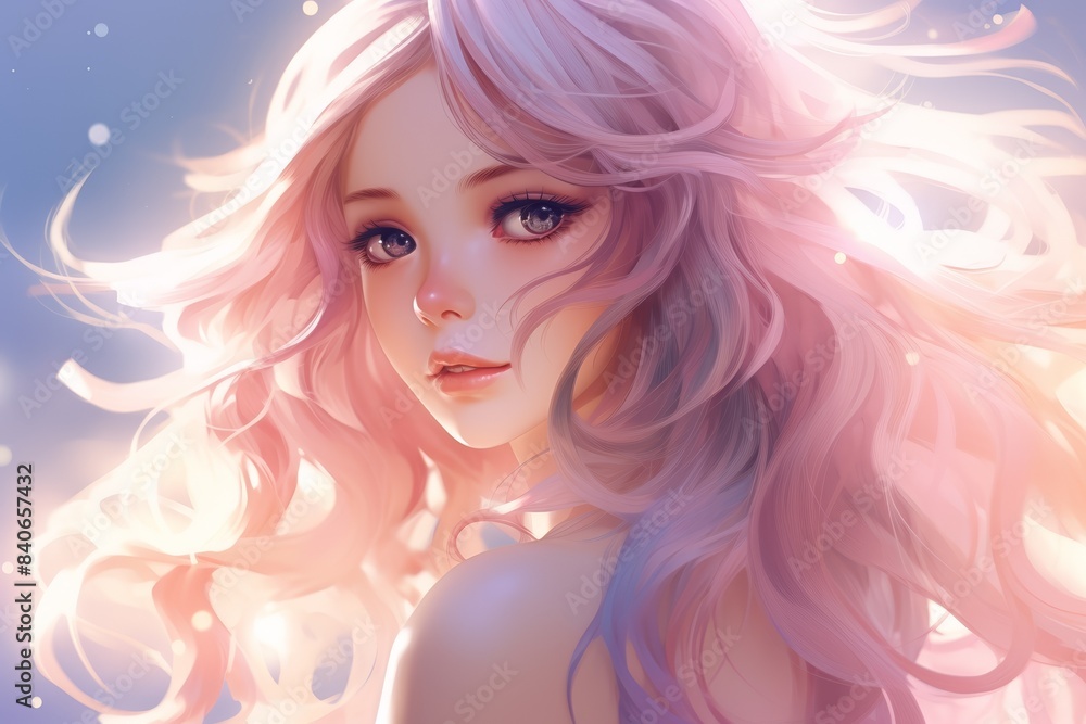 Beautiful anime girl with flowing hair, soft pastel colors, gentle lighting, close-up, dreamy background. Beautiful anime girl with flowing hair, soft pastel colors, gentle lighting, close-up, dreamy background.