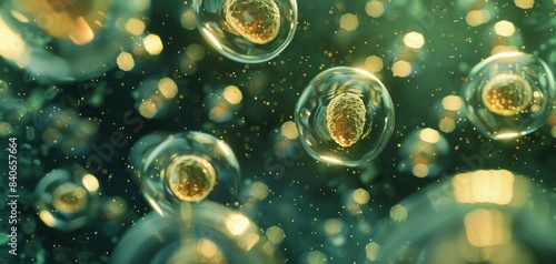 A microscopic view of a single cell division process, close up, biological research, realistic, overlay, laboratory backdrop