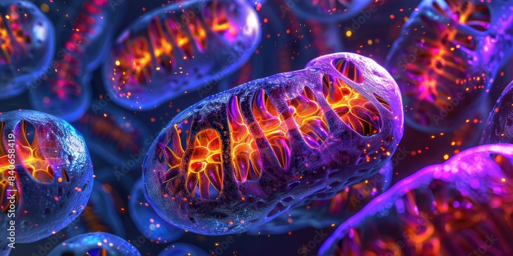 Mitochondria within a cell, close up, cellular biology, vibrant ...