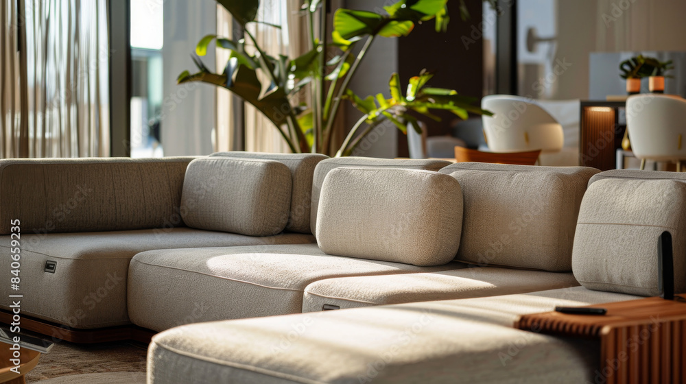 A versatile, modular sofa system that can be easily reconfigured into different shapes and sizes. A versatile, modular sofa system that can be easily reconfigured into different shapes and sizes.
