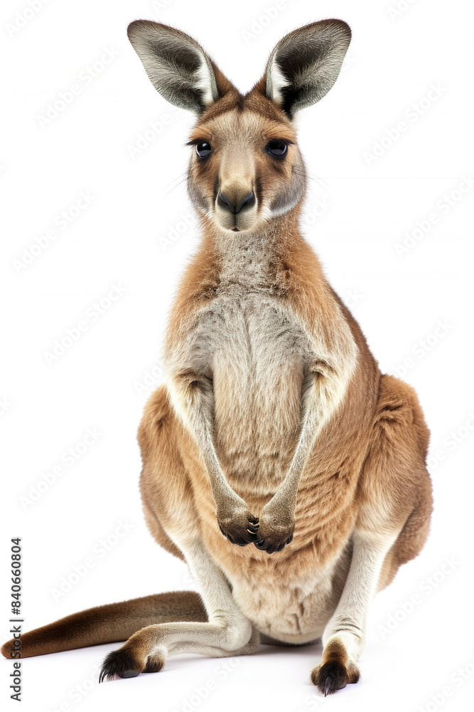 Close-Up Portrait of a Kangaroo Standing Upright with White Background - Australian Wildlife Animal Close-Up Portrait of a Kangaroo Standing Upright with White Background - Australian Wildlife Animal