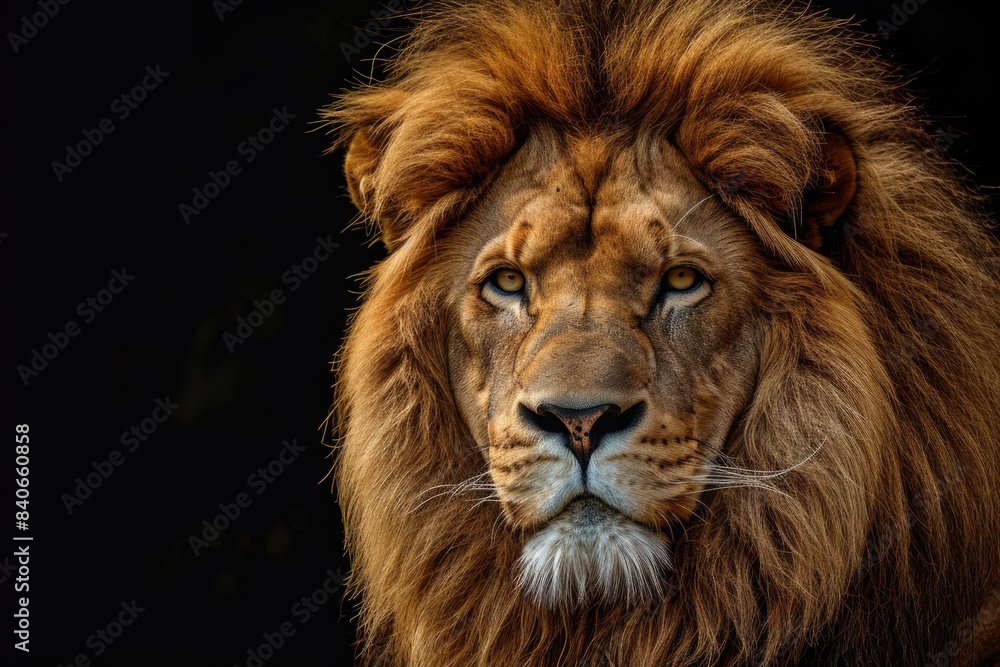 Majestic Lion Portrait Against Dark Background Showcasing the Regal Beauty and Strength of the King of the Jungle in Stunning Detail