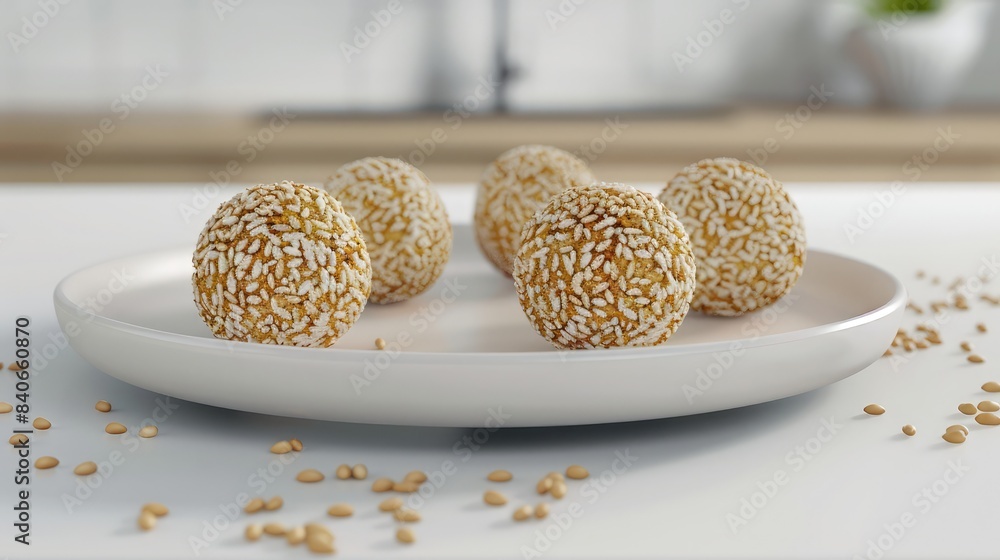 Φωτογραφία Delicious Sweet Treats on Plate, Golden Brown Spherical Snacks, Tasty Dessert Ba