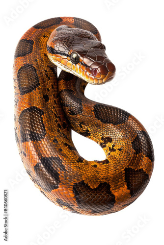 Close-Up of a Vibrant Rainbow Boa Constrictor with Detailed Scales and Unique Color Patterns on a White Background