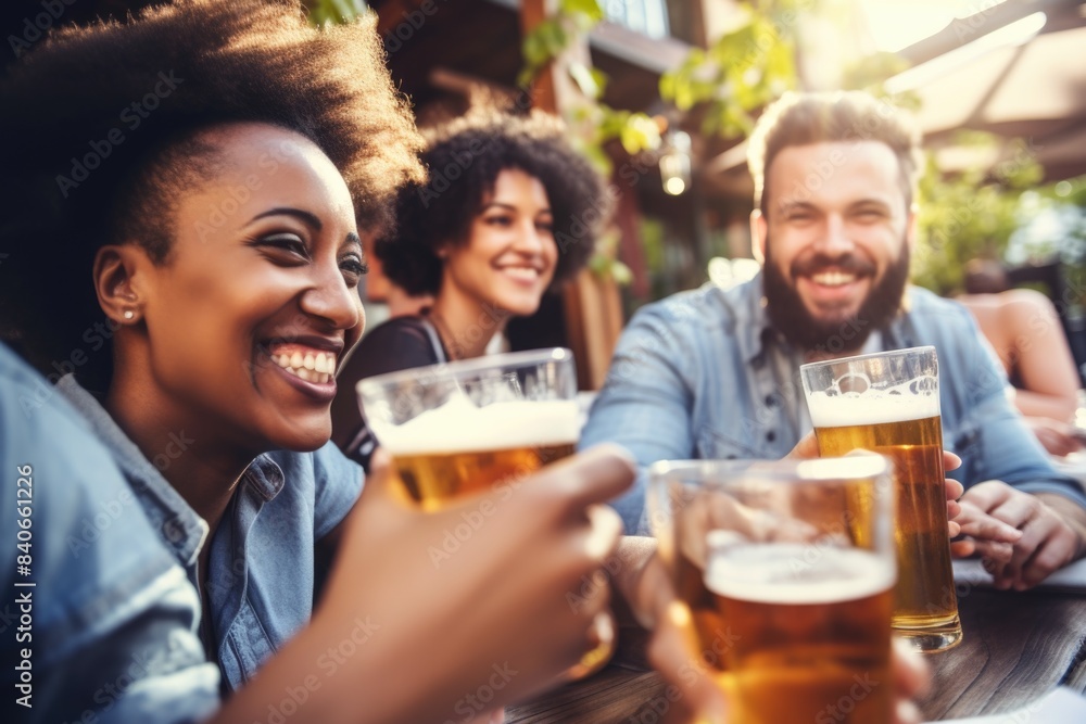 A group of people gathered around a table enjoying drinks and socializing A group of people gathered around a table enjoying drinks and socializing