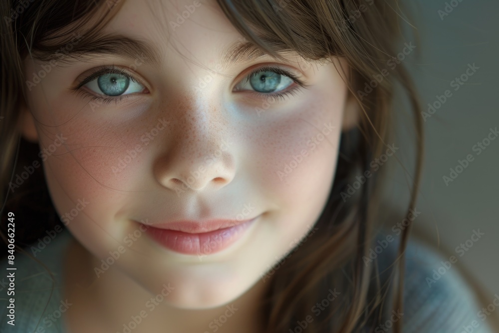 Portrait of a young girl with bright blue eyes, smiling directly at the camera Portrait of a young girl with bright blue eyes, smiling directly at the camera