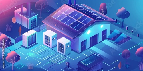 Clean Energy Revolution: Smart Home Battery System Empowering Sustainable Solar Solutions，Smart home battery pack alternative electricity clean energy storage system infographic wide banner design wit photo