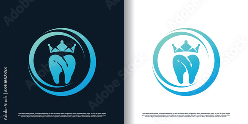 Dental king logo icon with modern crown concept design Premium Vector