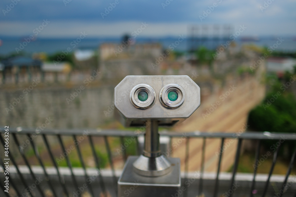Observation deck and binoculars for viewing the sea and the city of Istanbul in a public place Observation deck and binoculars for viewing the sea and the city of Istanbul in a public place