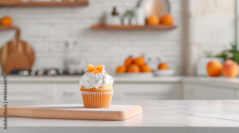 Exquisite Peach Cupcakes Setup on a White Countertop Exquisite Peach Cupcakes Setup on a White Countertop