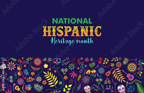 Hispanic heritage month. Vector web banner, poster, card for social media and networks. Greeting with national Hispanic heritage month text, pattern, background	