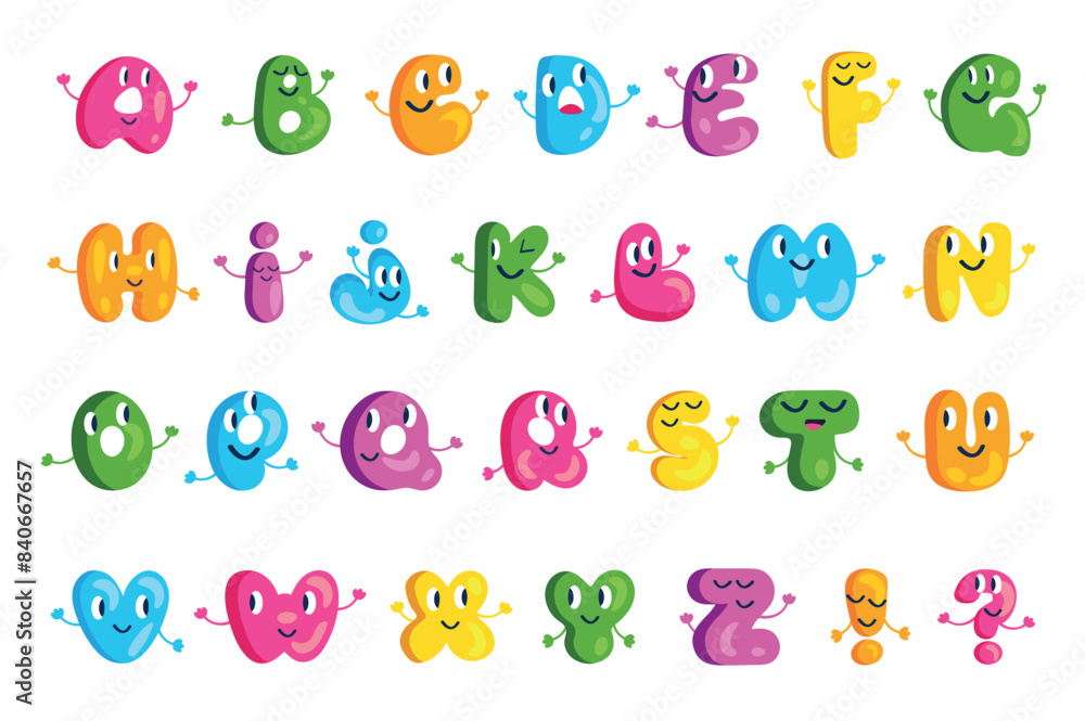 Bubble alphabet illustration in flat cartoon design. Colorful bubble ...