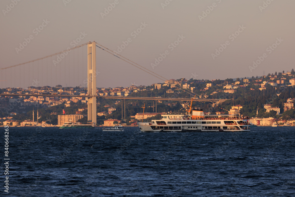 Obraz premium Sea views of the Bosphorus. Large bridges near the city of Istanbul.