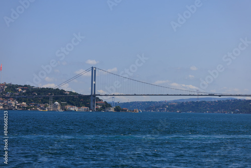 Sea views of the Bosphorus. Large bridges near the city of Istanbul.