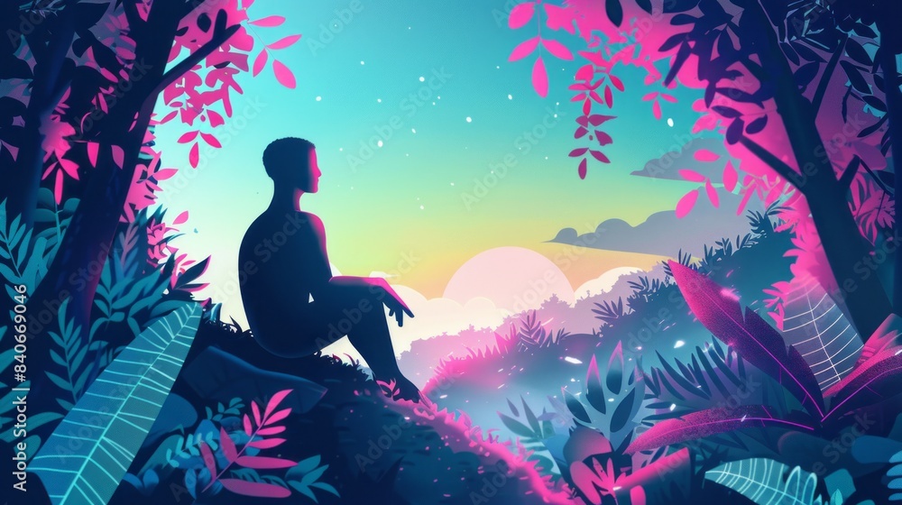Illustration of human avatar with environment Illustration of human avatar with environment