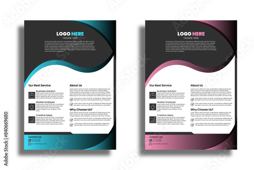 Corporate business flyer template design set of 2 bundle with light teal,black and pink,black colourful Brochure design poster, flyer in A4 with colorful business proposal, promotion, advertise.