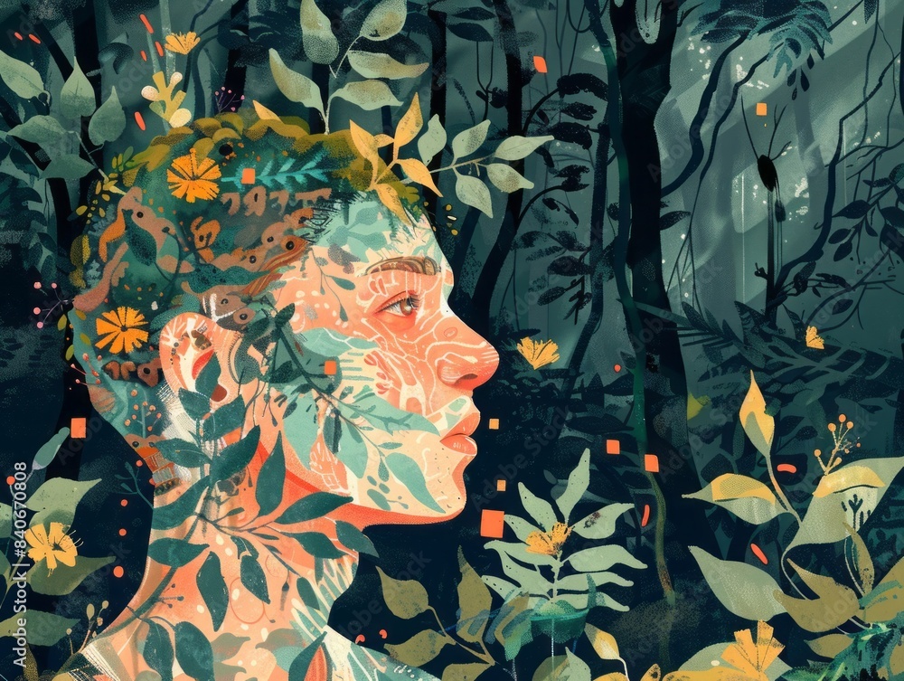 Illustration of human avatar with environment Illustration of human avatar with environment