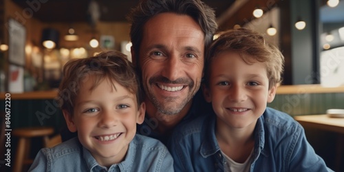 A father and his sons having quality time together over a meal