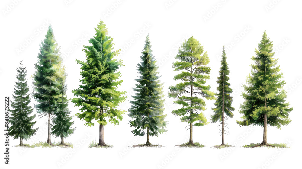 set of spruce tree with isolated transparent background set of spruce tree with isolated transparent background