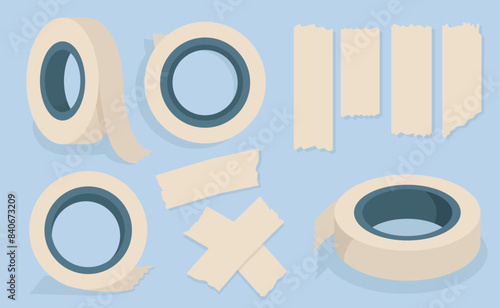 tape set vector blue background flat style