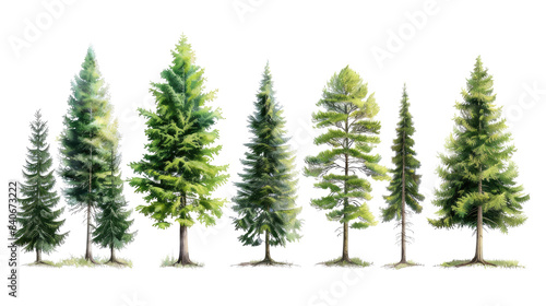 set of spruce tree with isolated transparent background