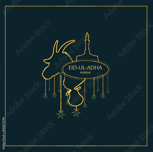 Eid ul  Azha background with goat and mosque  in luxury style for  Eid celebration 