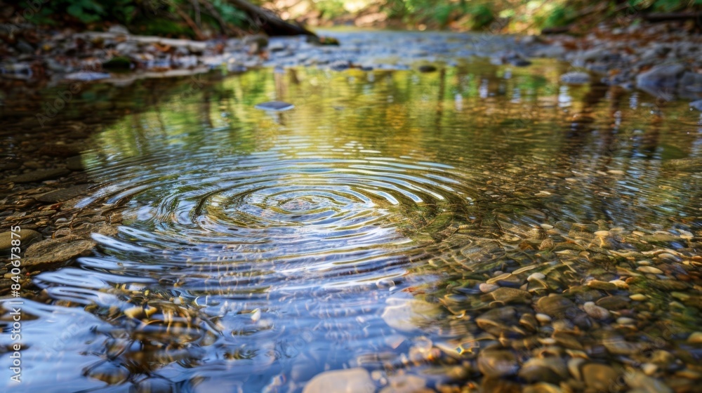 A closeup of a crystalclear stream showcasing the stunning detail of each individual ripple and the way it distorts the reflections of the surrounding trees and sky A closeup of a crystalclear stream showcasing the stunning detail of each individual ripple and the way it distorts the reflections of the surrounding trees and sky