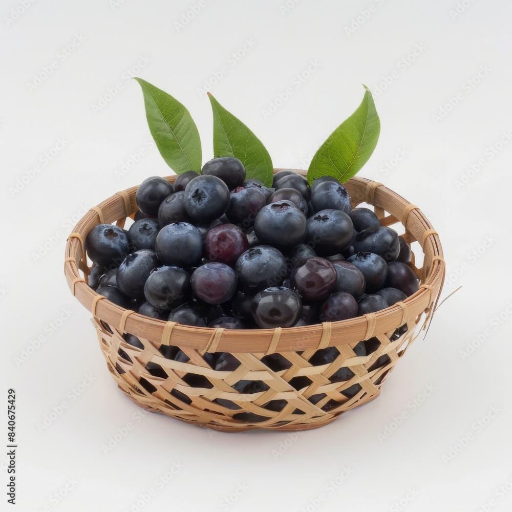 isolate Fresh blueberry appetizing There are not peeling. And peeled and ready to eat in the Small bamboo basket on white background isolate Fresh blueberry appetizing There are not peeling. And peeled and ready to eat in the Small bamboo basket on white background