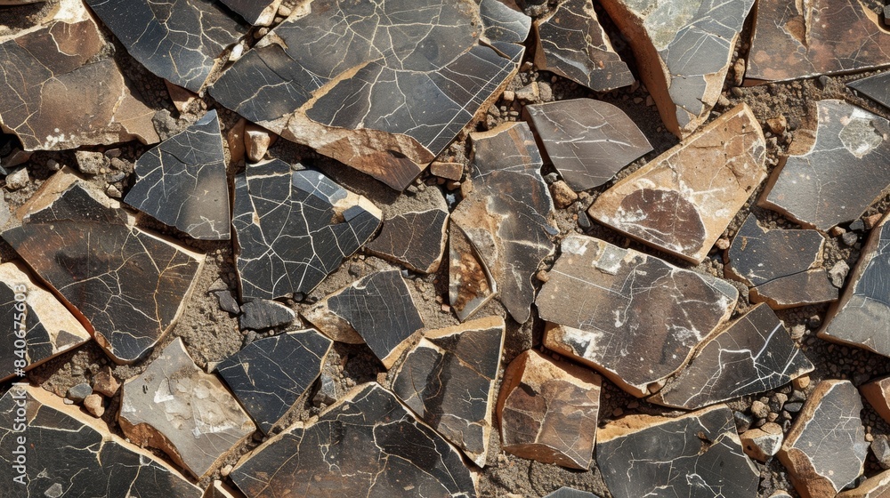 Small broken pieces of light and dark brown soil creating an almost mosaiclike pattern close up Small broken pieces of light and dark brown soil creating an almost mosaiclike pattern close up
