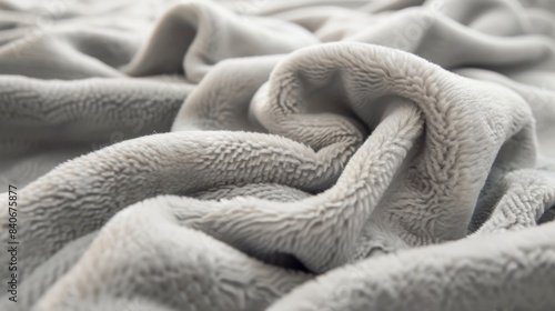 The smooth almost pillowy texture of light grey fleece resembling a soft blanket and promoting a sense of comfort photo