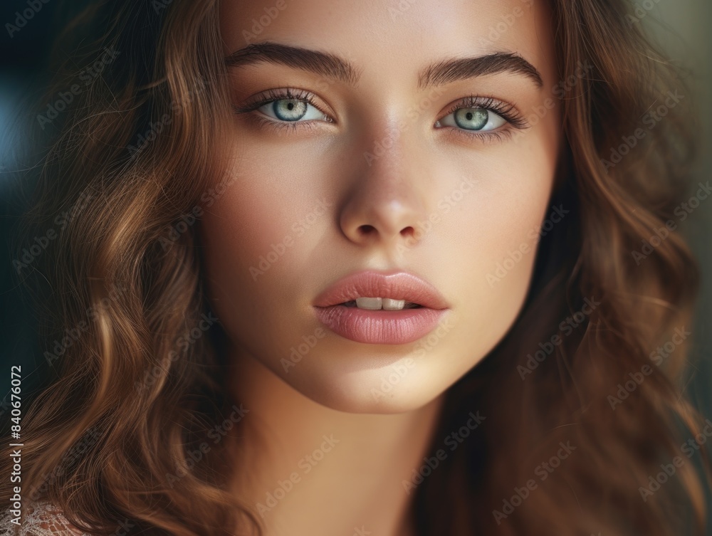 Close-up portrait of a woman with long hair, looking directly at the camera Close-up portrait of a woman with long hair, looking directly at the camera