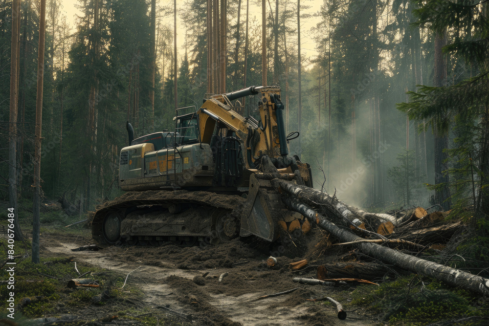 Deforestation: Machine Clearing Trees in the Wilderness Deforestation: Machine Clearing Trees in the Wilderness