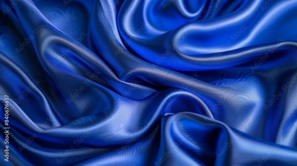 Upclose view of a lustrous royal blue silk showcasing its fine texture and elegant sheen Upclose view of a lustrous royal blue silk showcasing its fine texture and elegant sheen