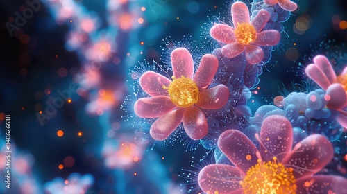 Vibrant Illustration of Diverse Human Microbiota on a Dark Background